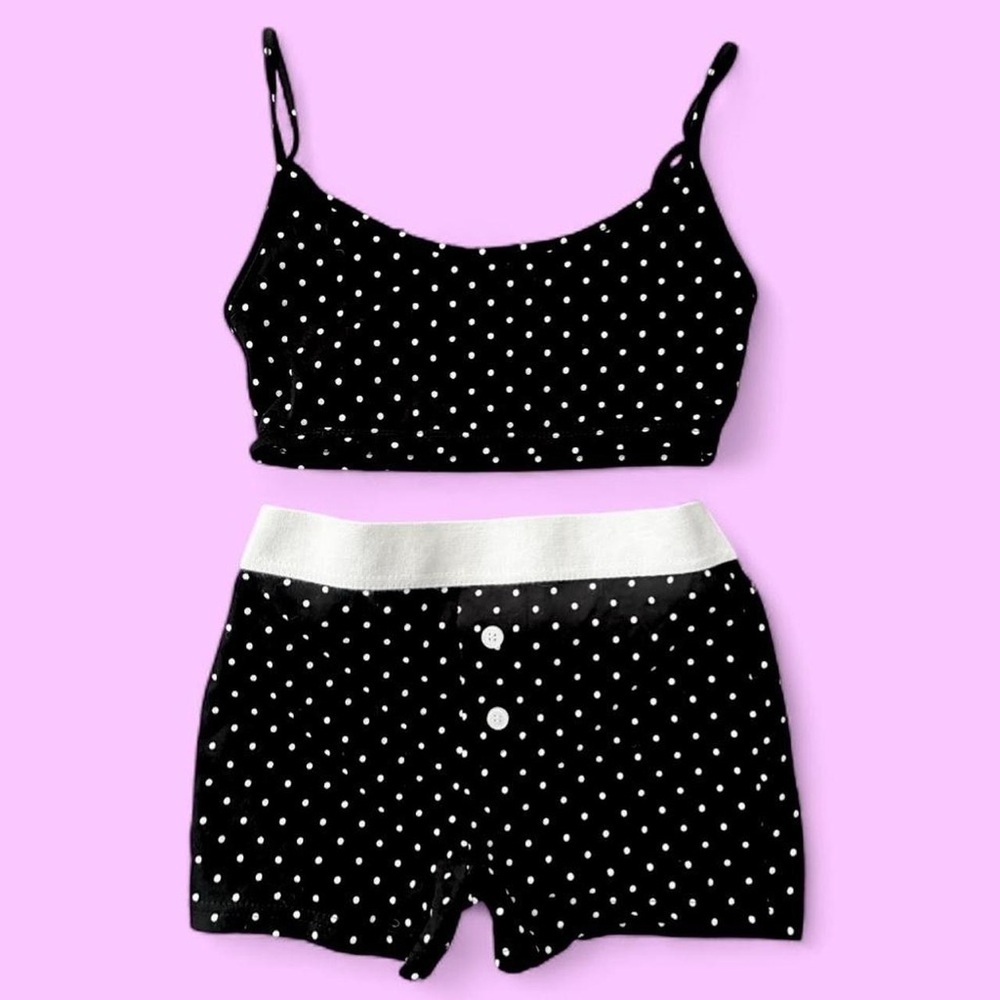 NWOT Black and White Polka Dot Crop Top and Shorts Pajama Set ~ Size XS
